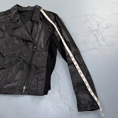 Eileen Fisher Jacket Womens XS Black Asymmetric Moto Zip Coat Cotton Blend