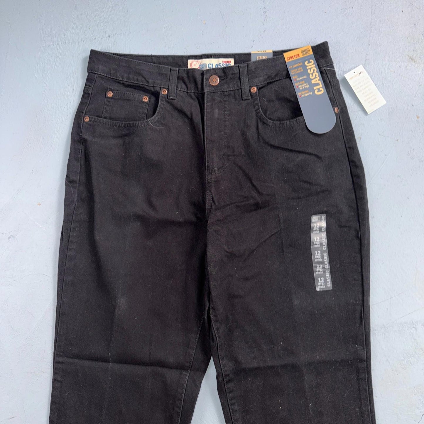 Faded Glory Classic Jeans Women's Size 12 Black Solid Straight Leg Stretch New
