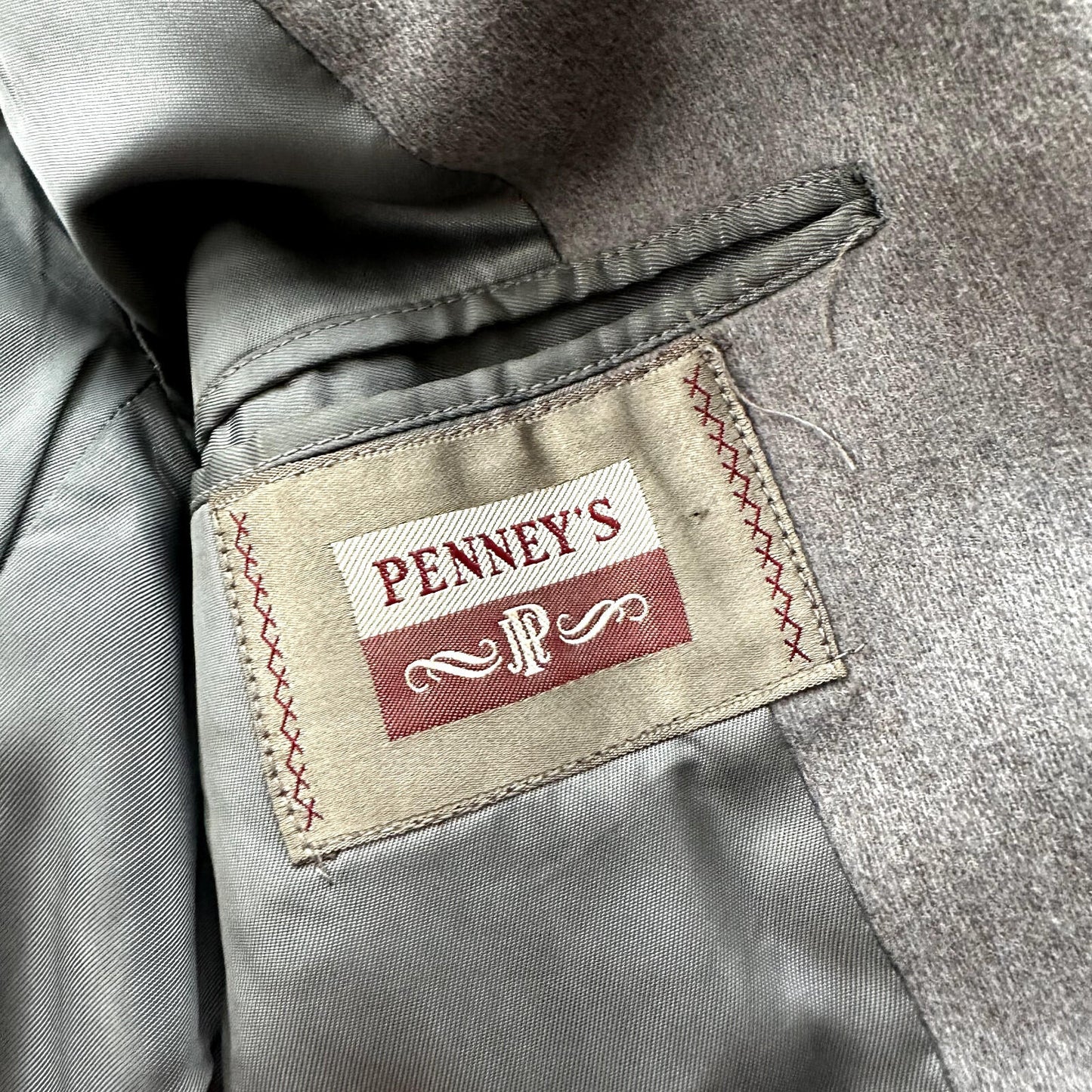 VTG 60s 50s Penneys Rockabilly Gray Wool Long Trench Coat Sz 40 Long Blazer
