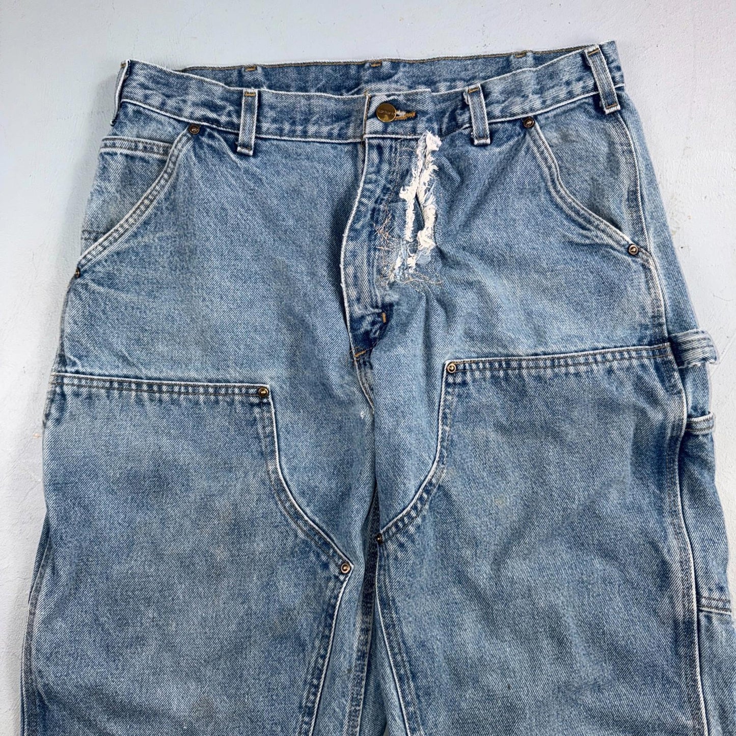 VTG Carhartt Men’s B73 DST 36x32 Double Knee Denim Jeans Workwear Thrashed