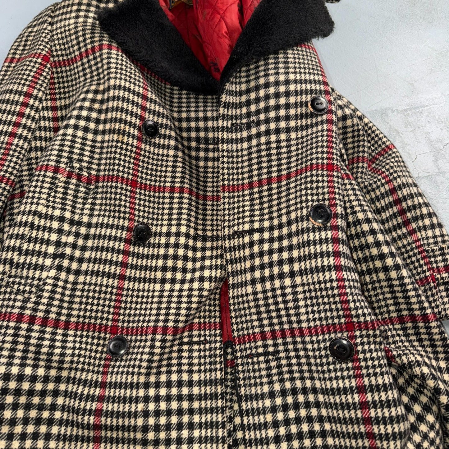 VTG Pendleton Jacket Black Plaid Wool USA Double Breast Chore Car Coat 60s 1960s