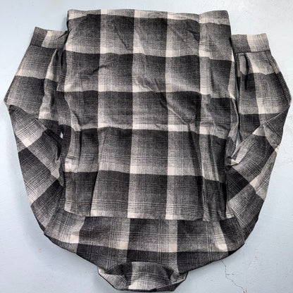 Pendleton Board Shirt Gray Black Plaid Wool Flannel USA Fabric Loop Collar M