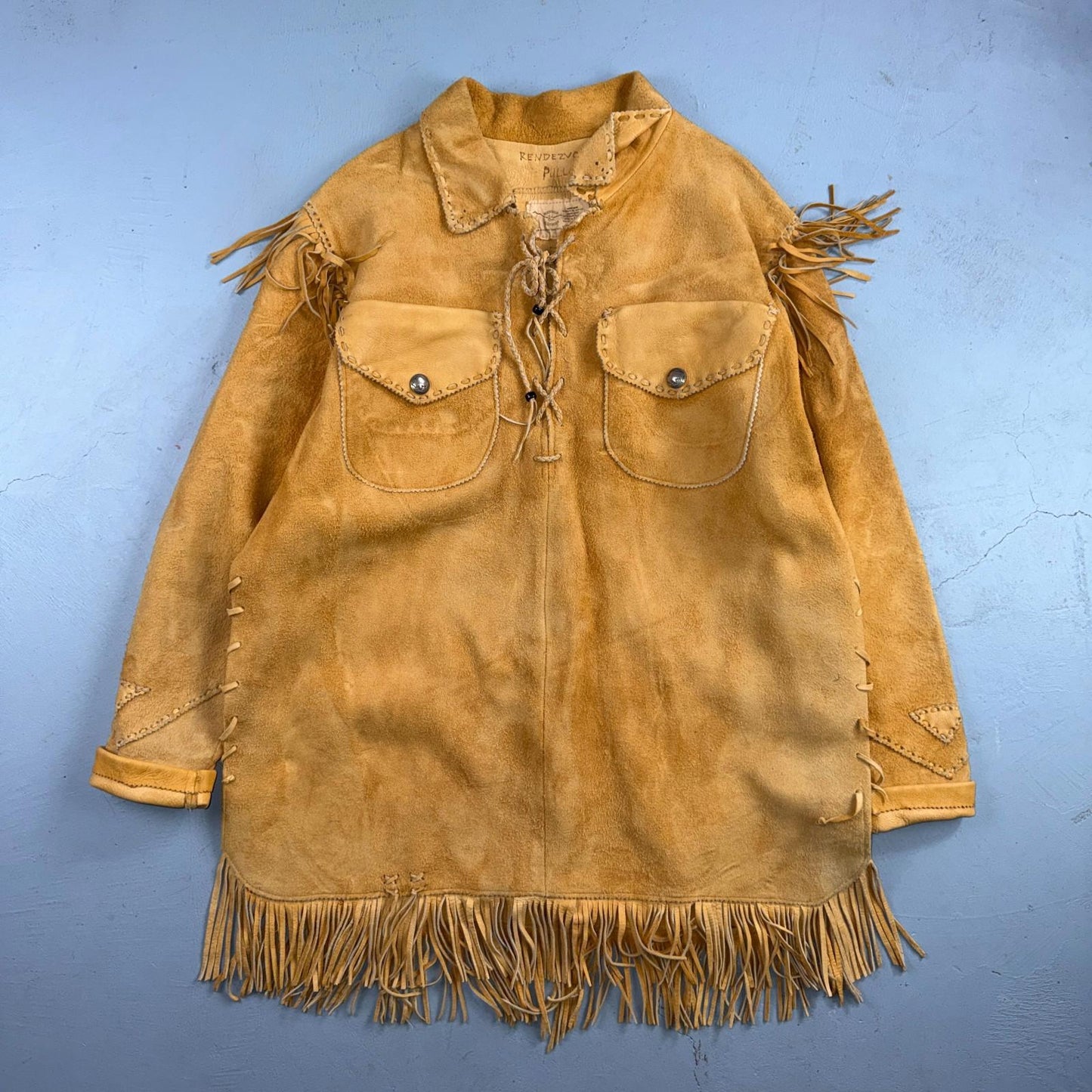 VTG Buckskin Montana Jacket Leather Fringe Western Leather Cowboy Suede 70s