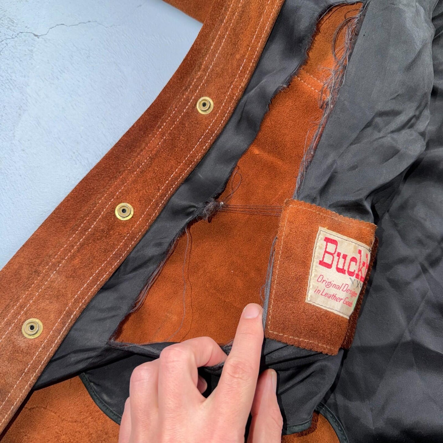 Buckboard Vintage Suede Leather Western Jacket Snap Buttons Men’s Size 44