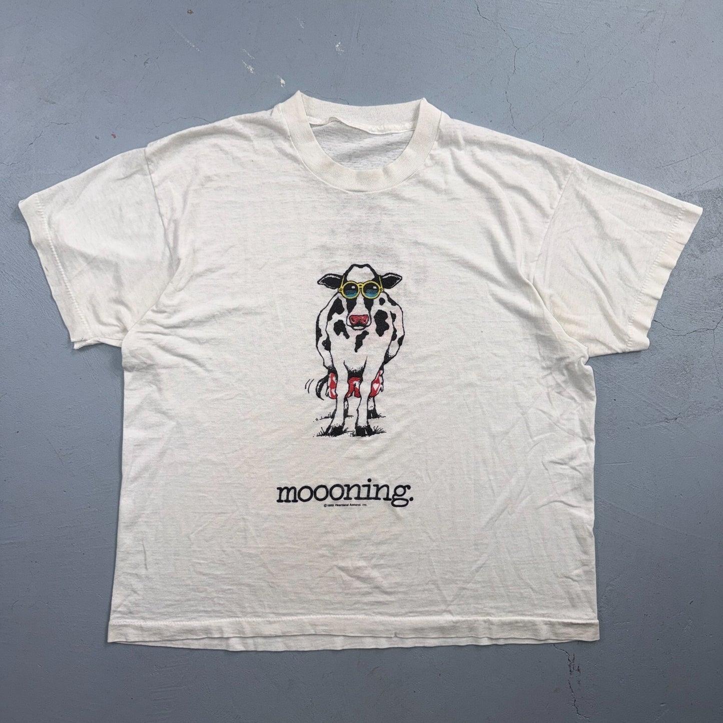 Cow Mooning Novelty Graphic Tee 80s VTG T Shirt 1980s Funny Joke Animals Thin