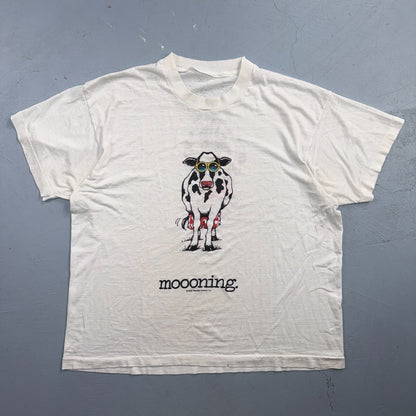 Cow Mooning Novelty Graphic Tee 80s VTG T Shirt 1980s Funny Joke Animals Thin