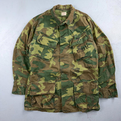 60s Vietnam Fatigue Rip Stop ERDL Jungle Camo USMC Jacket Slant Pocket 1960s