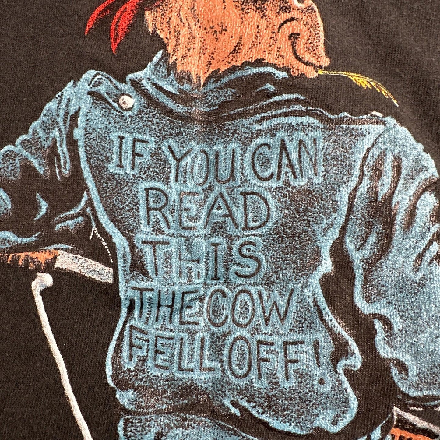 Moose Motorcycle Leather Jacket VTG T Shirt Cow Fell Off Funny Humor Biker Joke