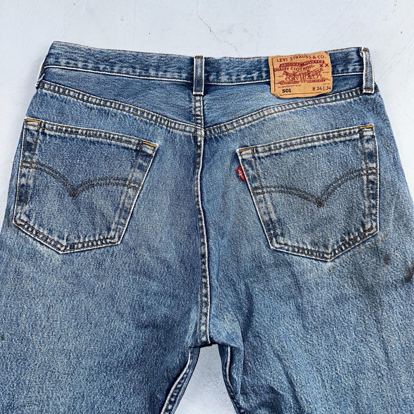 Levis 501 Vintage 90s Poland Straight Leg Jeans Blue Med Wash 34x34 Act 32x33