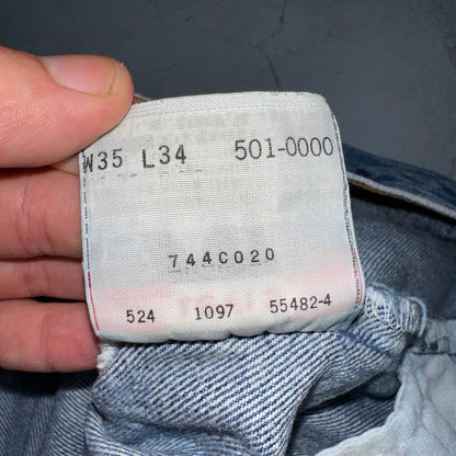 Levis 501 Vintage 90s USA XX Straight Leg Jeans Blue Med Wash 35x34 Act 32x30