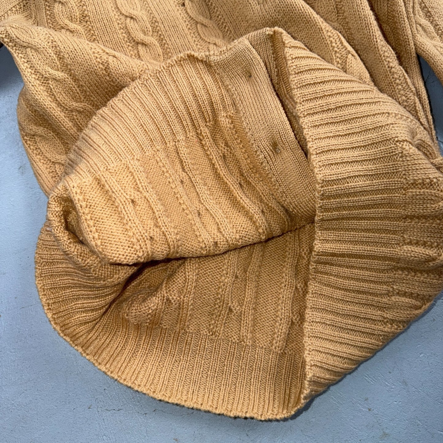 Vintage 1970s Wool Cardigan Sweater Mens M Button Up Beige Tan 70s Fisherman