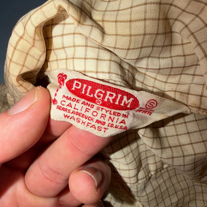 VTG 1950s Pilgrim Loop Collar Button Up Shirt Cotton Rockabilly S Thrashed Stain