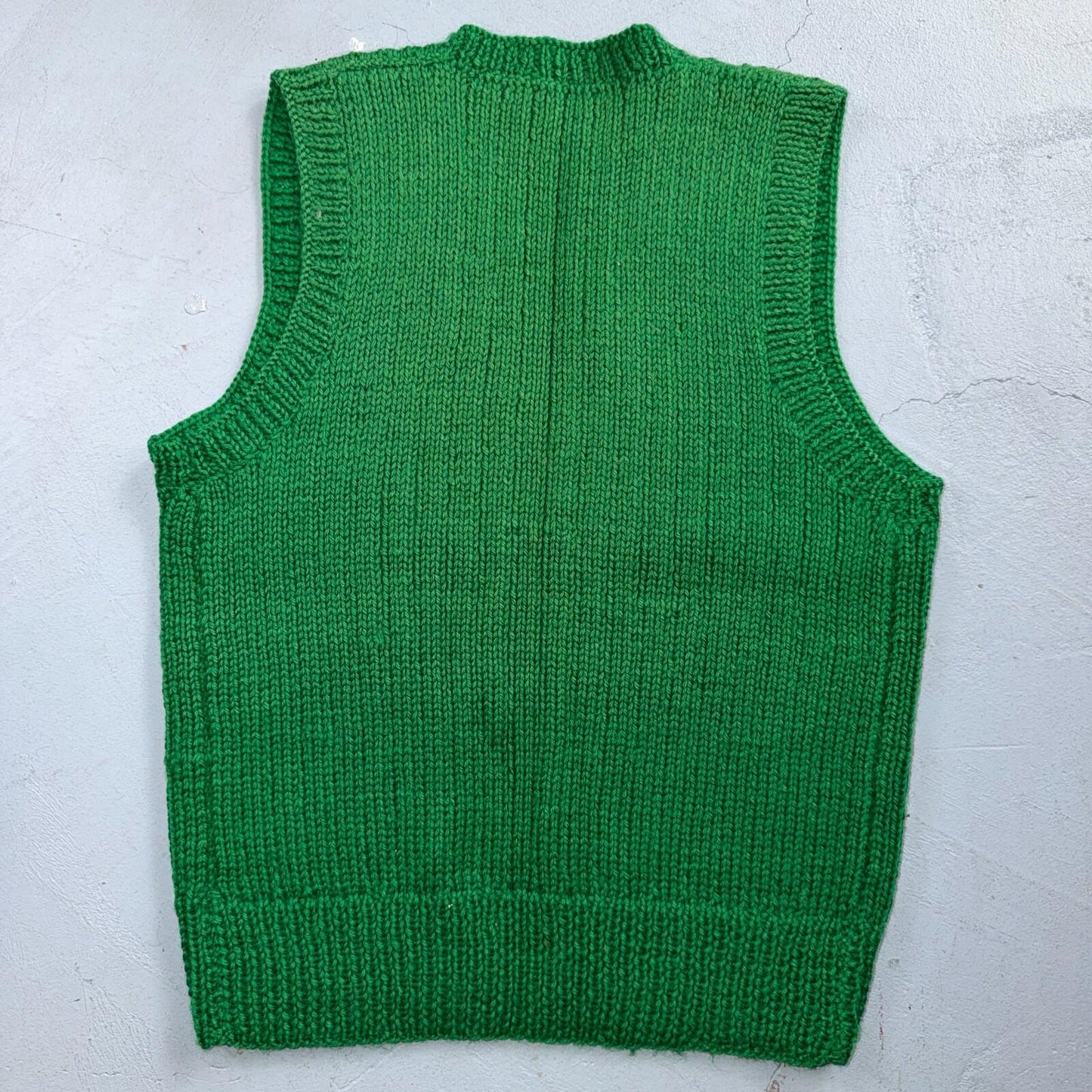VTG Green Vest Knitted Sleeveless Sweater Pullover Handmade Knit 70s 1970s