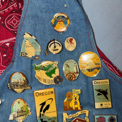 VTG 70s Denim Biker Vest Pins Patches Rare Paisley Hippie Era 1970s Military