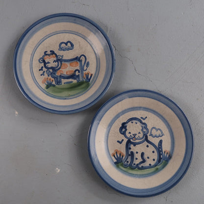 MA Hadley Dinner Stoneware Plate Platter Country Farm Dog And Cow Lot of 2