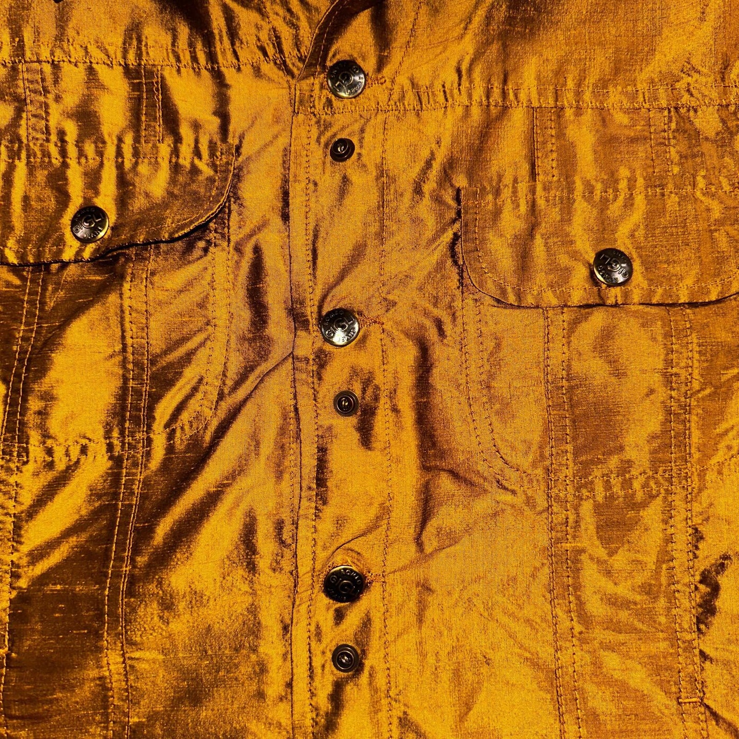 Romeo Gigli Yellow Gold Silk Button Jacket Shirt Blouse VTG Size 42 Italy RARE
