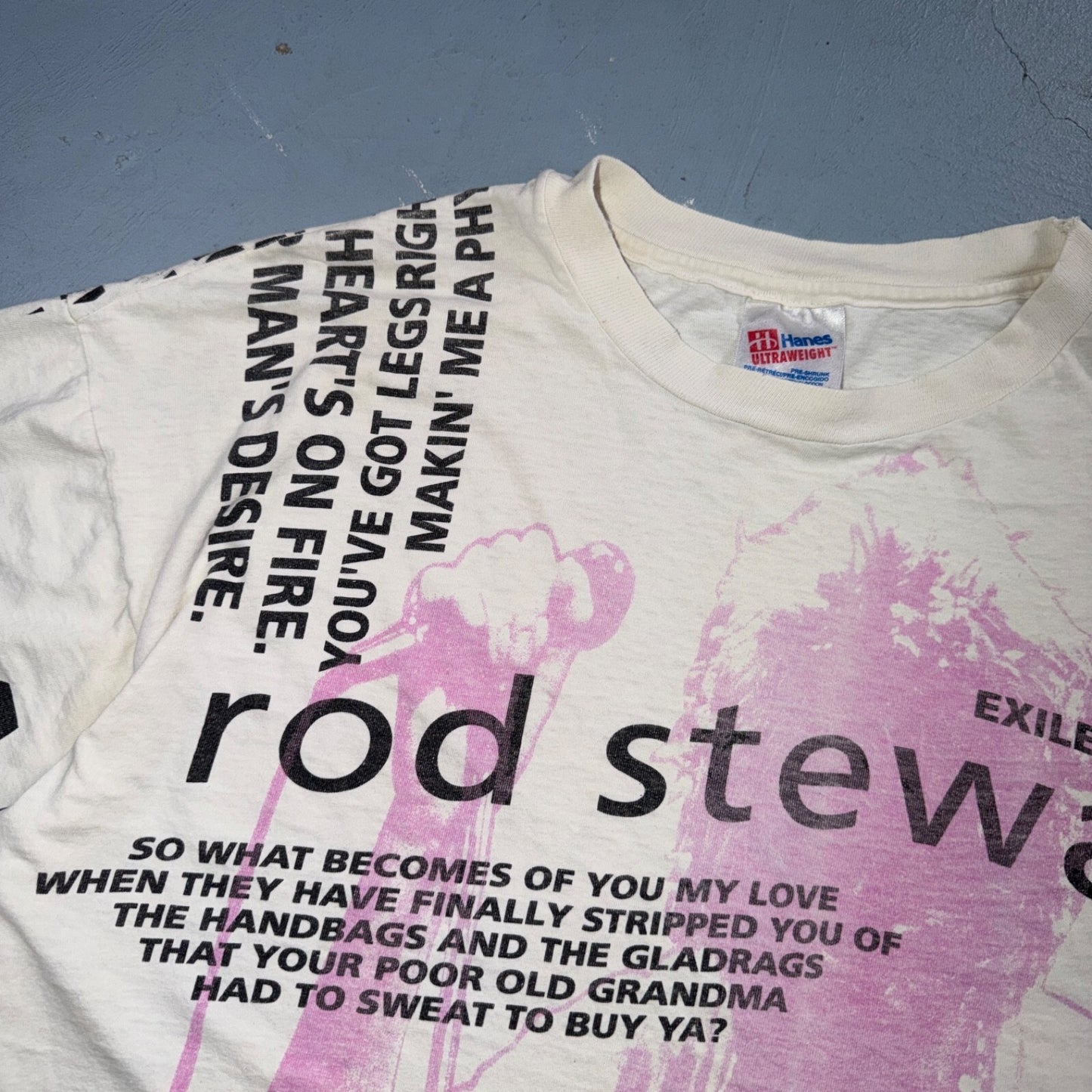 Vintage Rod Stewart Exiles Rule Tour T Shirt XL USA All Over Print AOP Big Print
