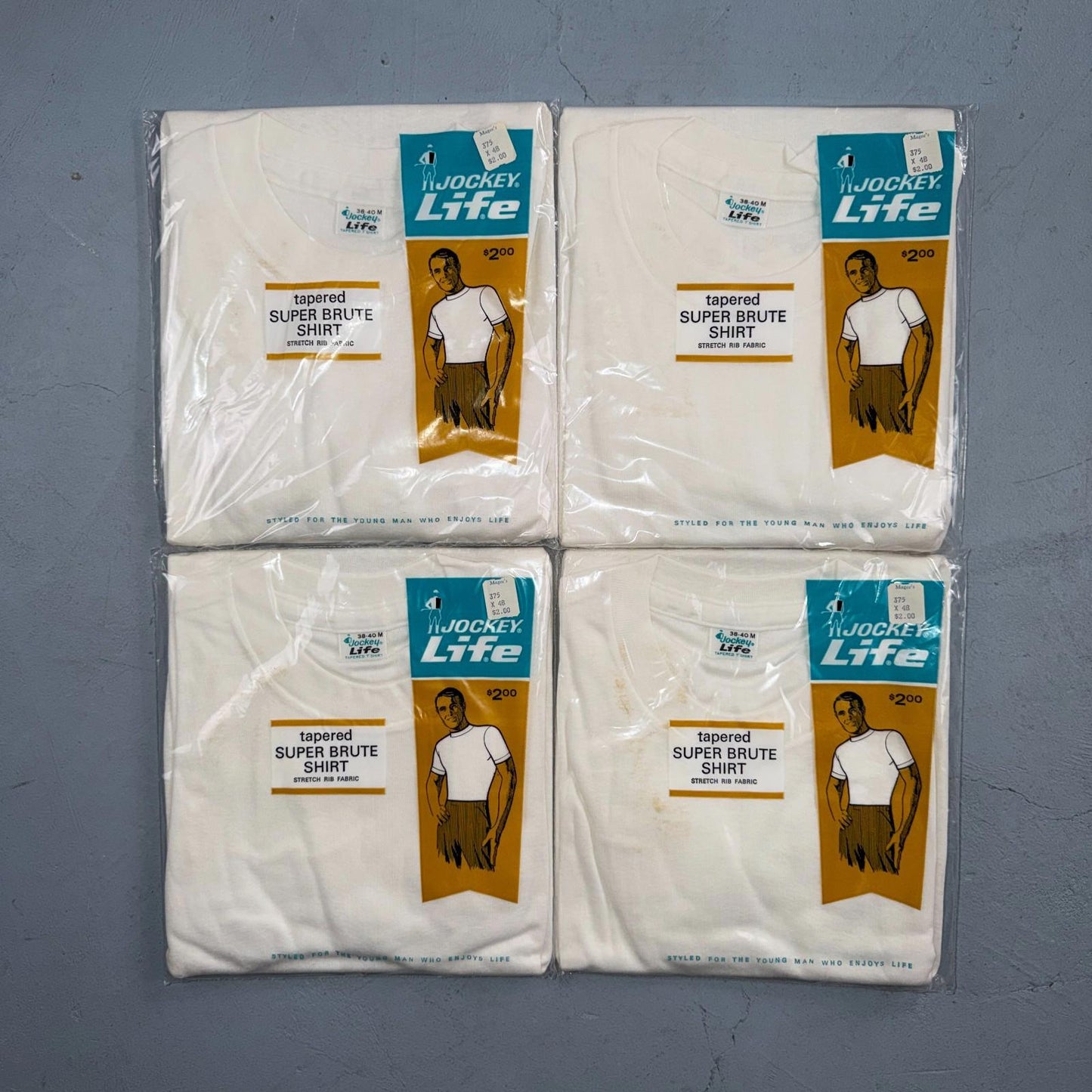 VTG 1960s JOCKEY LIFE White T Shirt Medium 4 Packs Deadstock Lot Slim Guy 60s