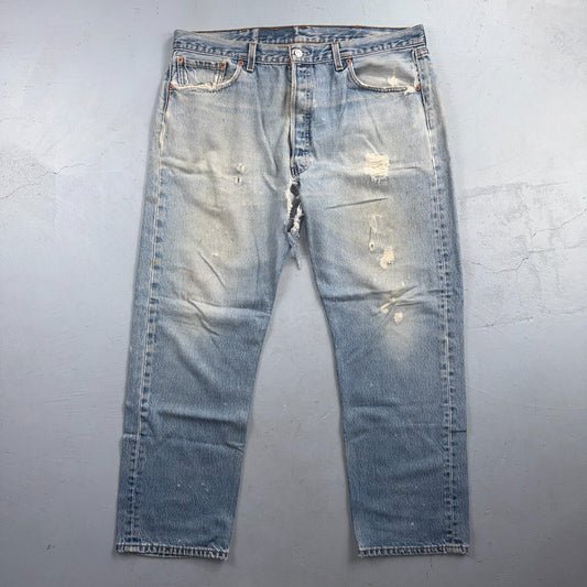 Levis 501 Vintage 90s USA XX Straight Leg Jeans Blue Thrashed 40x32 Act 37x28