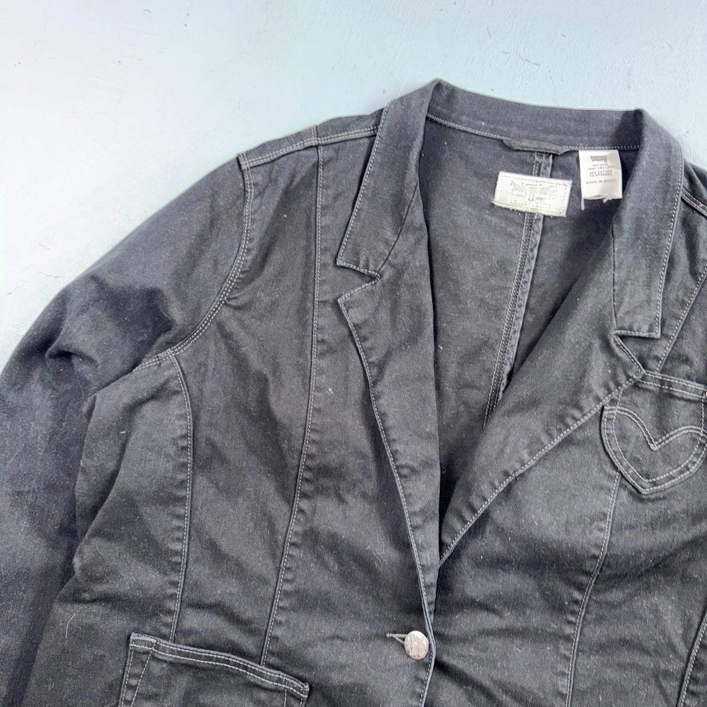 Levis VTG Y2K Silver Tab Denim Jean Jacket Floral Buttons Western Blazer Cowgirl