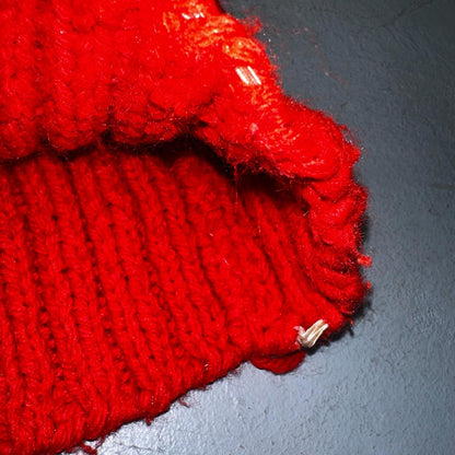 VTG Red Vest Knitted Sleeveless Sweater Pullover Handmade Knit 70s 1970s
