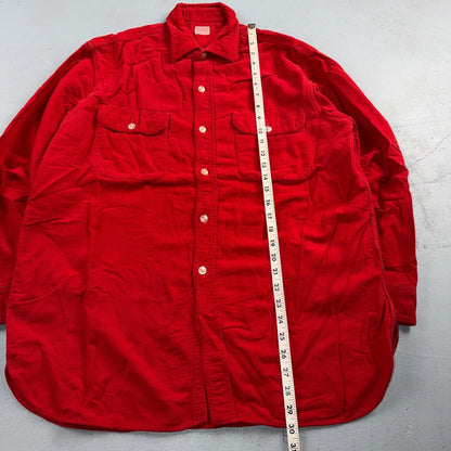 VTG 1940s Penneys Jacket Red Cotton Basic 40s 50s Flannel Shirt Rockabilly