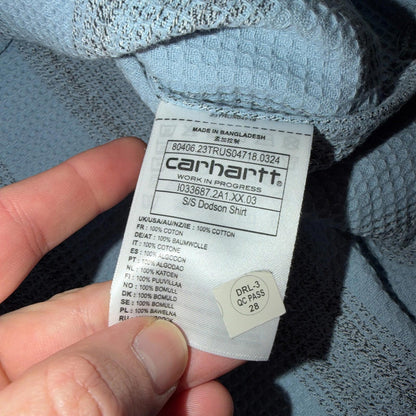 Carhartt Blue Striped Hinterland Foliage Iconic Mens M Camp Shirt VTG Style