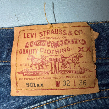 Levis 501 Vintage 90s USA XX Straight Leg Jeans Blue Med Wash 32x36 Act 31x33