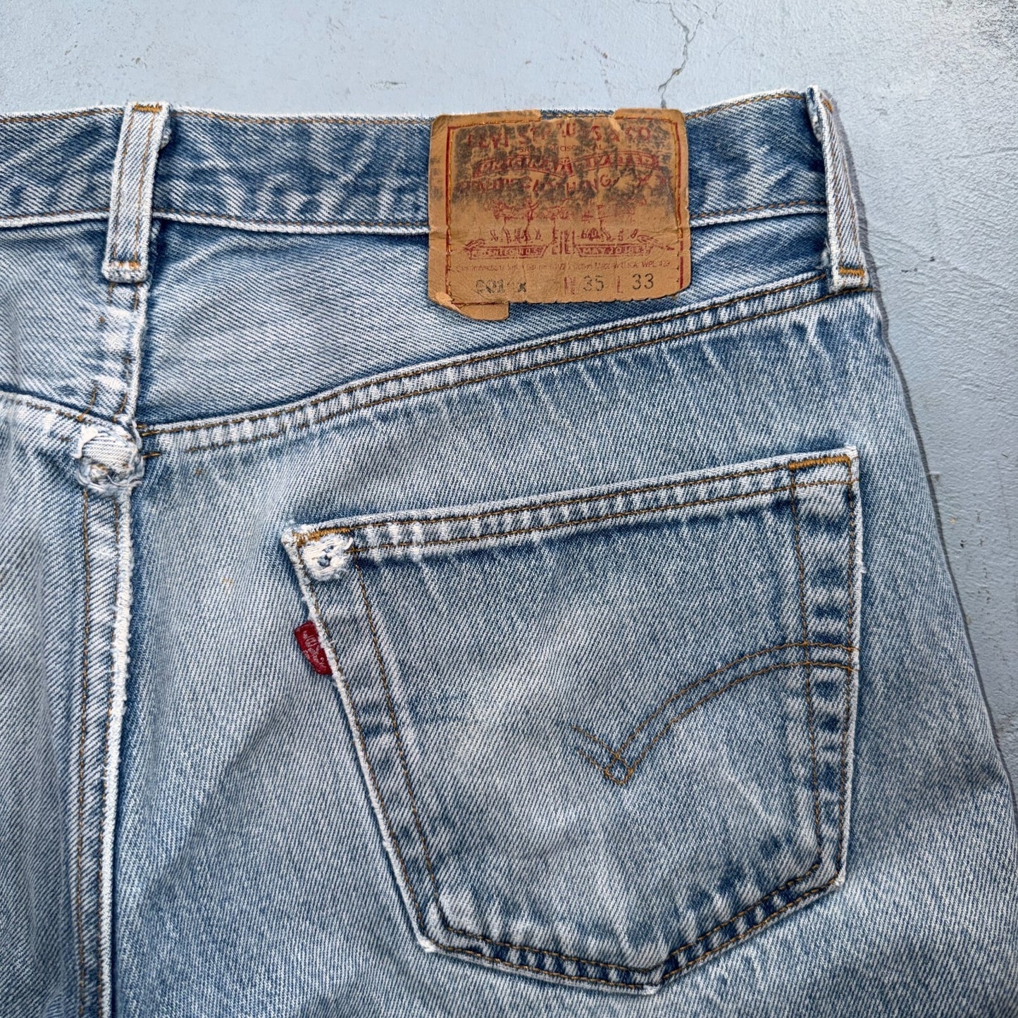 Levis 501 Vintage 90s USA XX Straight Leg Jeans Blue Light Wash 35x33 Act 34x29