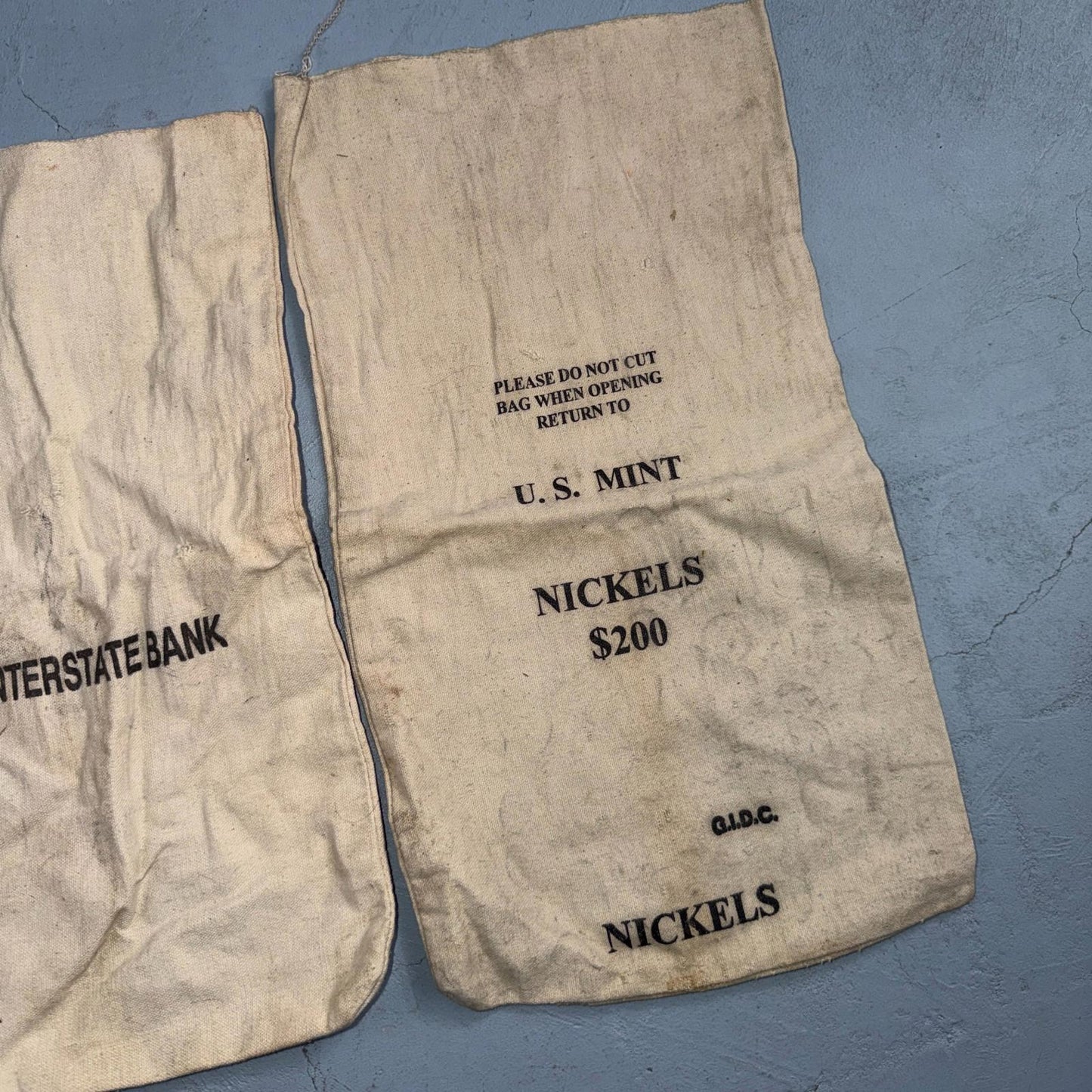 Vintage U. S. Mint Cloth Cents $200 Nickels Coin Bag Empty Used Bank USA First