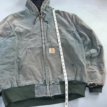 Vintage Carhartt Olive Green Hooded Jacket Bomber Coat Thrashed Faded 90s Y2K