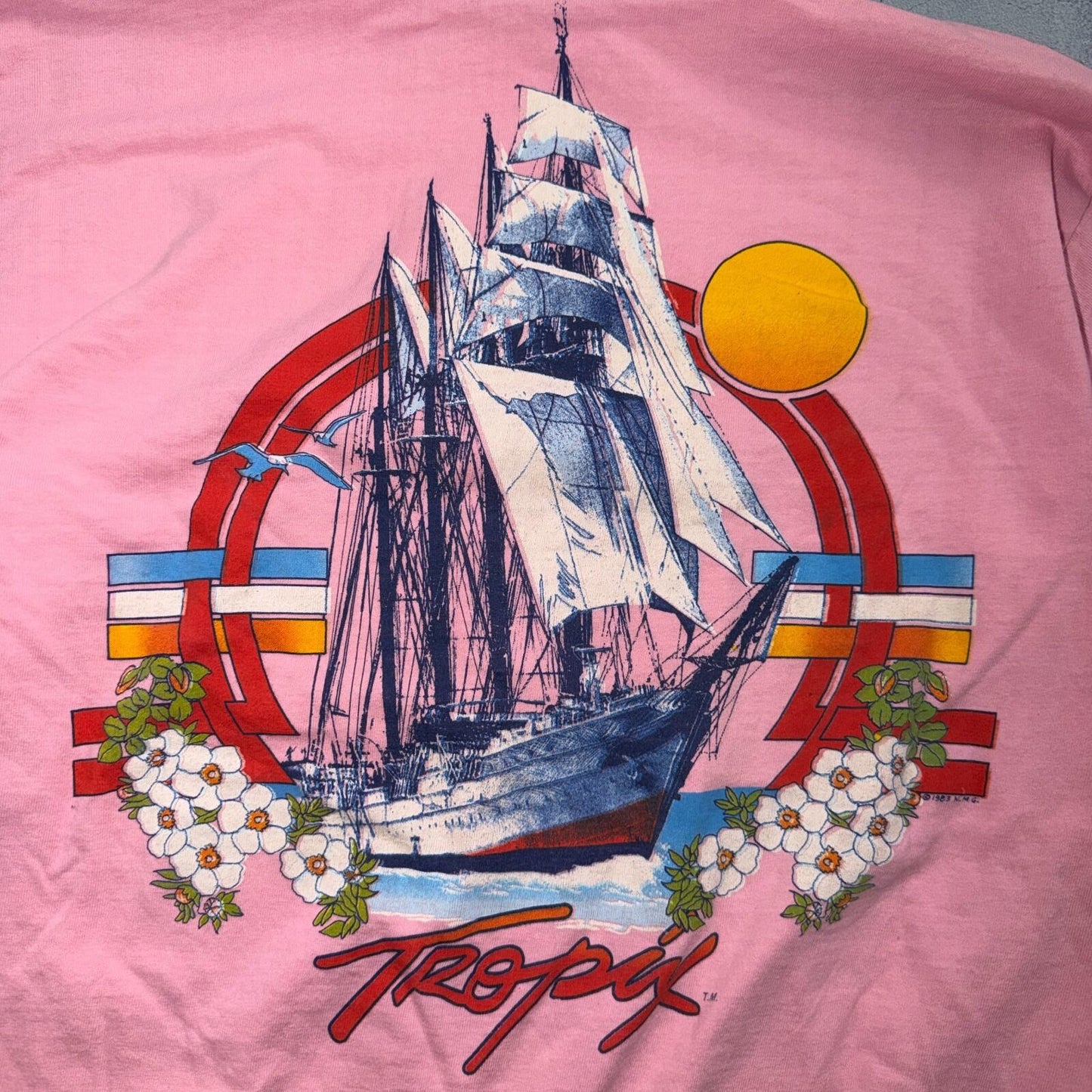 Pink Hoodie 1980s VTG T Shirt Long Sleeve Surf Pacific Ship Seagull Hippie Cool