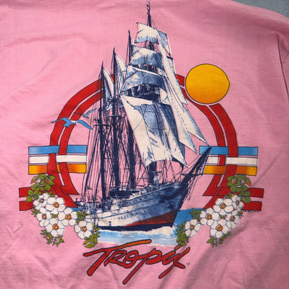 Pink Hoodie 1980s VTG T Shirt Long Sleeve Surf Pacific Ship Seagull Hippie Cool