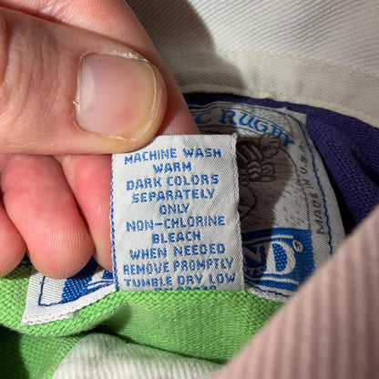 VTG Lands End Rugby Shirt Mens M Heavy Cotton Polo 80s 90s USA Stripe Blue Green