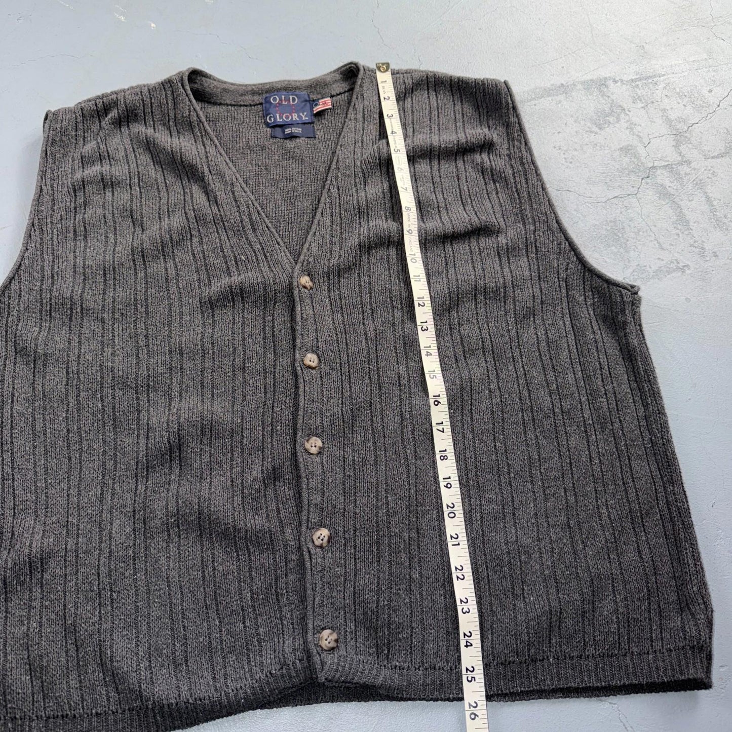 VTG Men's XL Knit Vest Sleeveless Button Up Gray Old Glory Grandpacore Work 90s