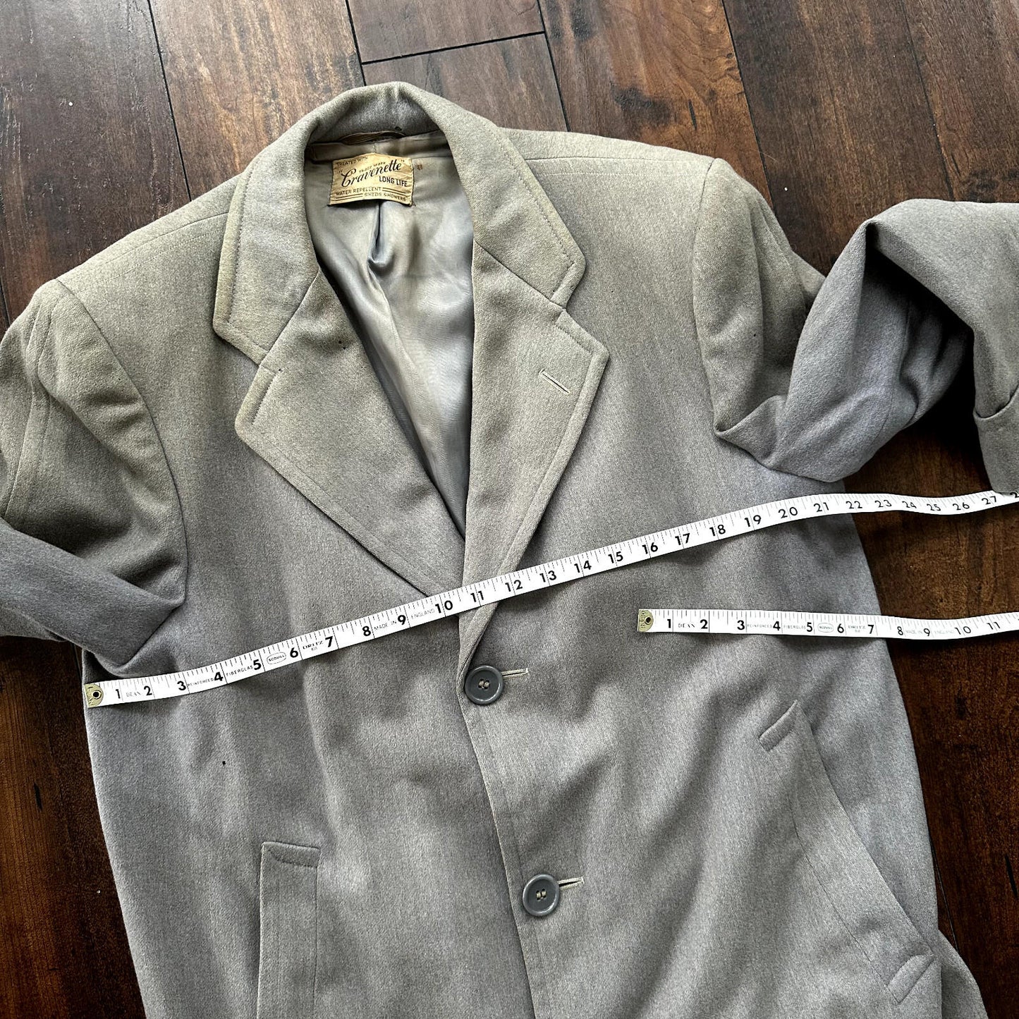 VTG 60s 50s Penneys Rockabilly Gray Wool Long Trench Coat Sz 40 Long Blazer