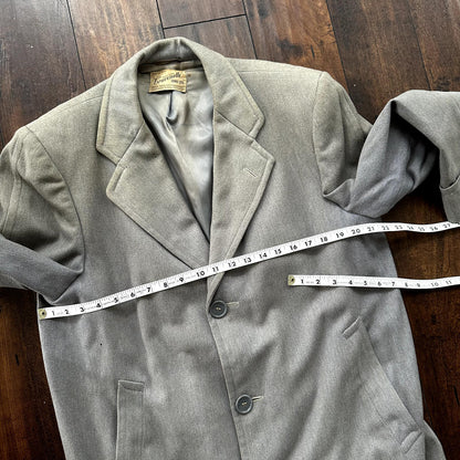 VTG 60s 50s Penneys Rockabilly Gray Wool Long Trench Coat Sz 40 Long Blazer