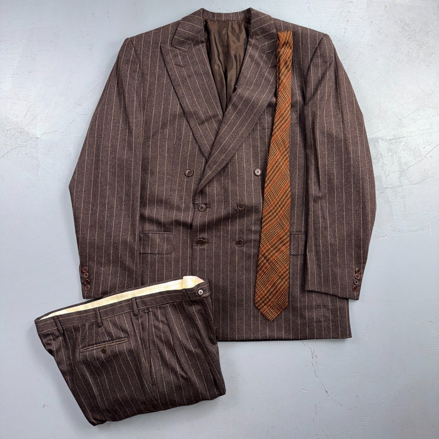 VTG Mens 2 PC Suit 56 Jacket Coat Pants Double Breasted Wool Italy 90s Luciano