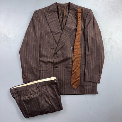 VTG Mens 2 PC Suit 56 Jacket Coat Pants Double Breasted Wool Italy 90s Luciano