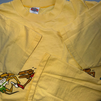 Vintage Rare 70s 1971 Crazy Shirt Hawaii Rat Race Yellow T-Shirt Large Stains