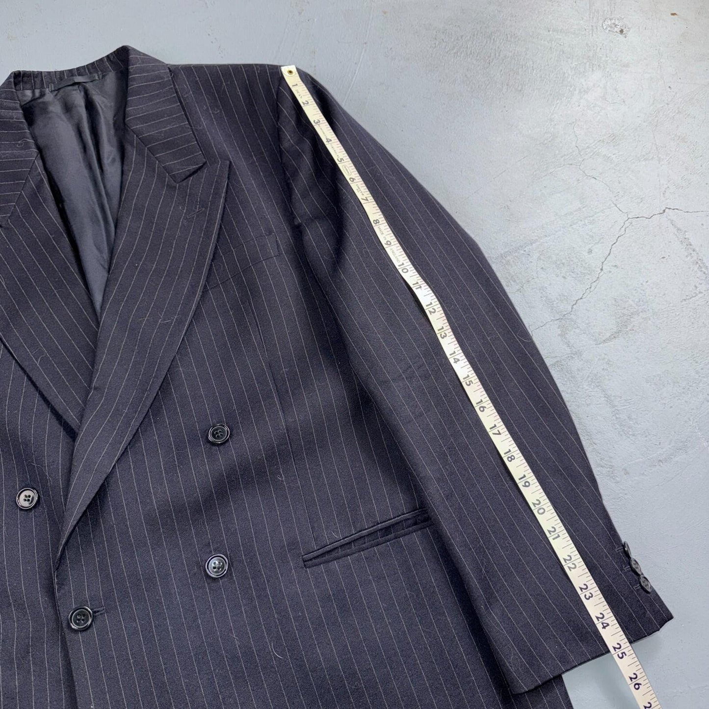 VTG Wool Suit Italy 54 Jacket Sport Coat Virgilini Double Breast Pin Stripe 80s