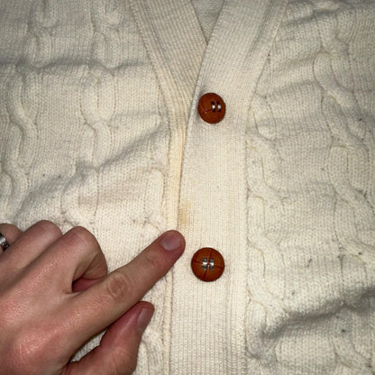 Vintage 70s Heritage Sweater Vest L Mens USA Crewneck Cream Cable Knit Fisherman
