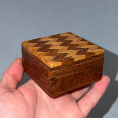 VTG Handmade Wooden Box Beautiful Wooden Square Shaped Jewelry Box Ring 60s 70s