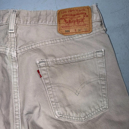 Levis 501 Vintage 90s USA XX Straight Leg Jeans Beige Light Wash 34x32 Act 31x29
