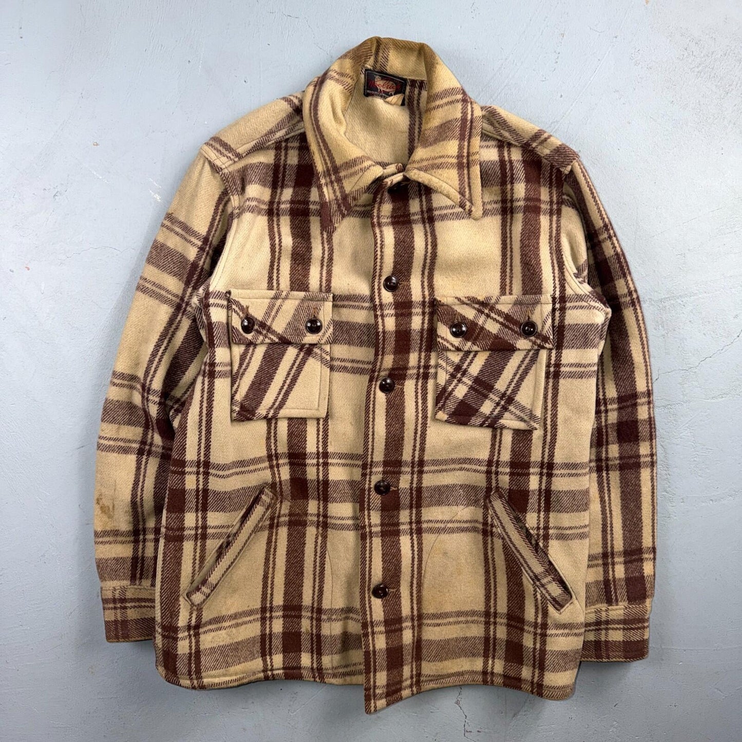 VTG 40s 50s Woolrich Jacket Size 38 Brown Ivory Mackinaw Hunter Plaid Wool RARE