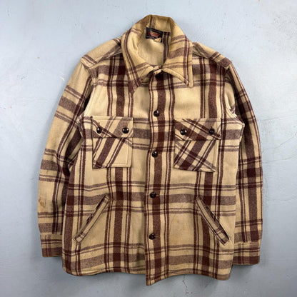 VTG 40s 50s Woolrich Jacket Size 38 Brown Ivory Mackinaw Hunter Plaid Wool RARE