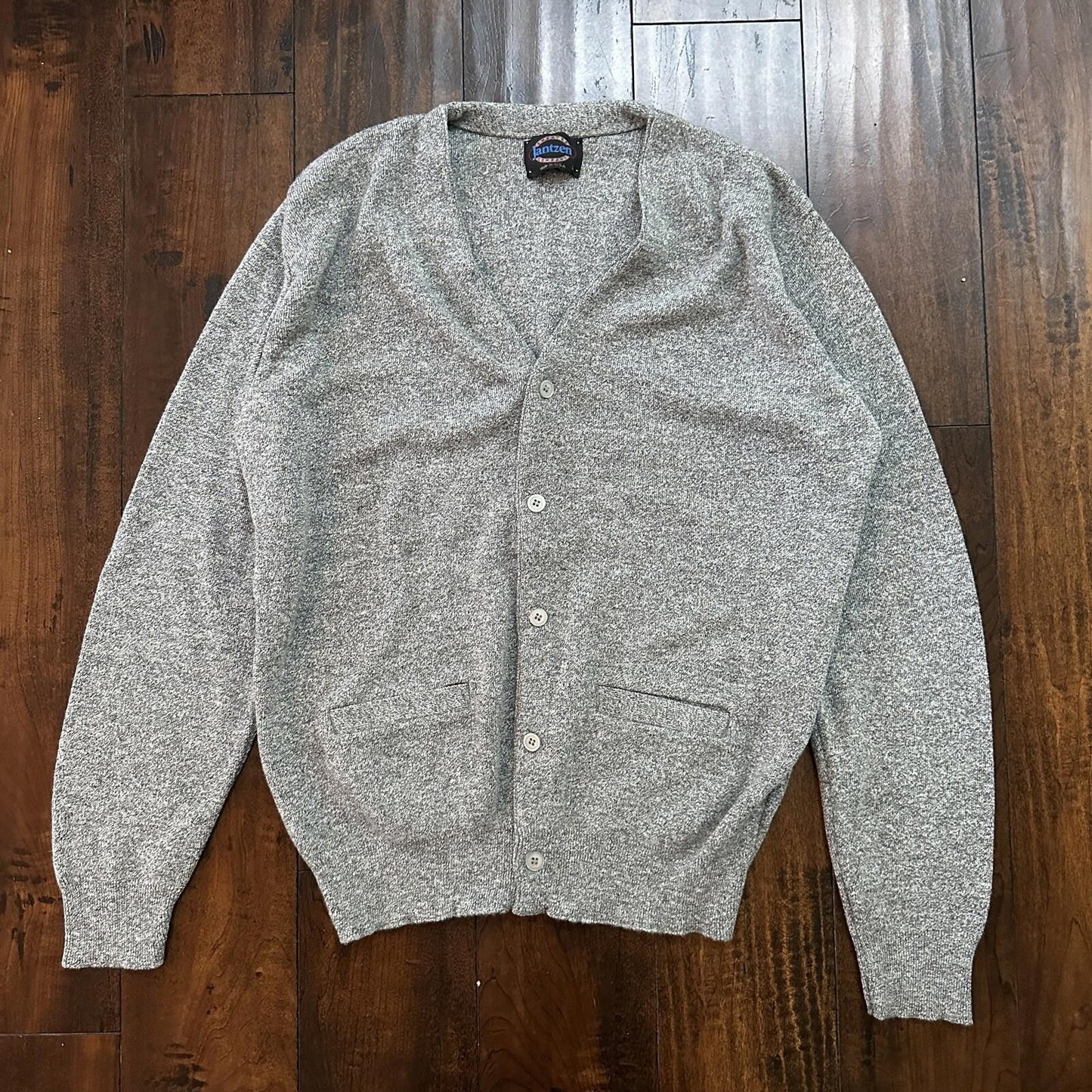 VTG 70s Jantzen Gray Wool Dave Marr Grandpa Cardigan Sweater Rockabilly L USA