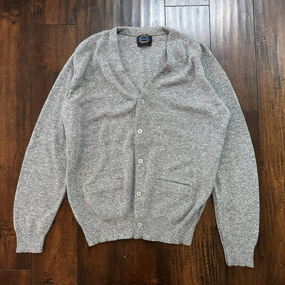 VTG 70s Jantzen Gray Wool Dave Marr Grandpa Cardigan Sweater Rockabilly L USA