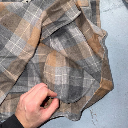 Pendleton Brown Gray Beige Plaid 100% Wool Hidden Button Shirt Women's XS USA