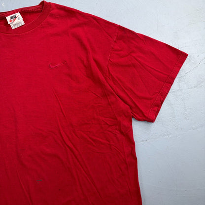 Nike Red Swoosh Basic 90s VTG T Shirt 1990s USA Gym Boxy Fit Cool Size XL